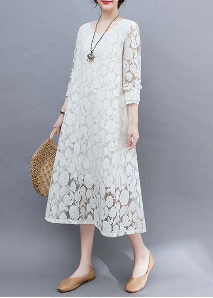 Diy White O-neck Lace Long Dresses Long Sleeve Ac2002