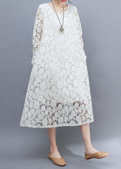 Diy White O-neck Lace Long Dresses Long Sleeve Ac2002