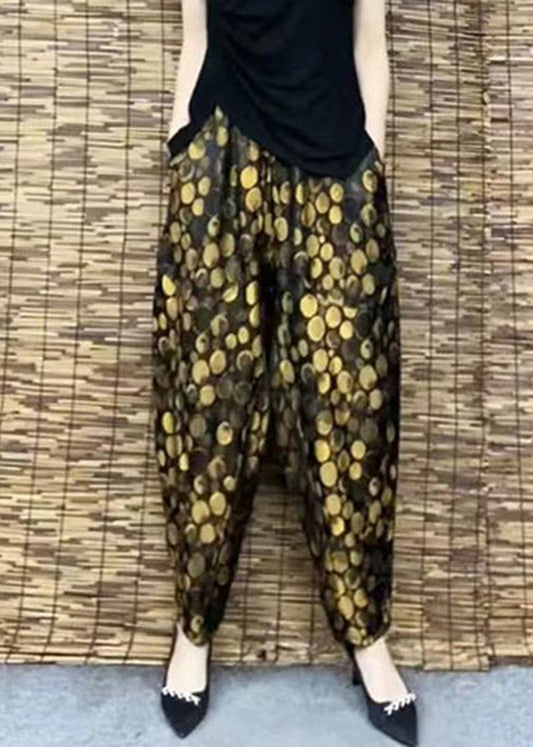 Diy Yellow Pockets Print Elastic Waist Harem Pants Summer Tq1001