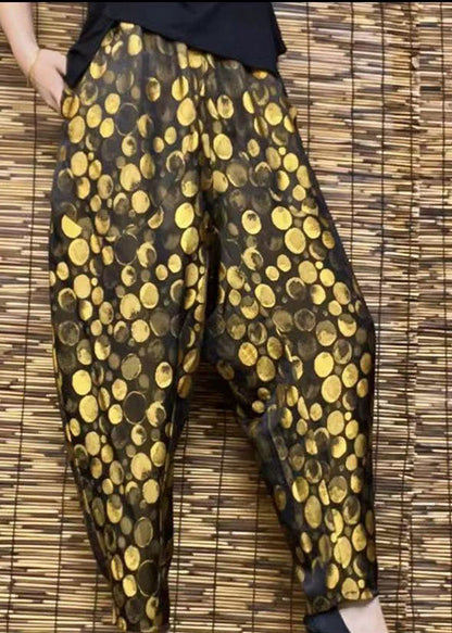 Diy Yellow Pockets Print Elastic Waist Harem Pants Summer Tq1001