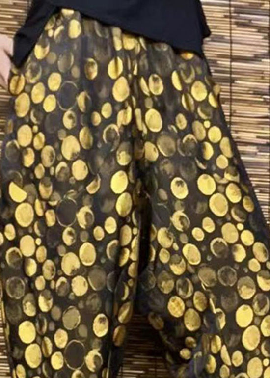 Diy Yellow Pockets Print Elastic Waist Harem Pants Summer Tq1001