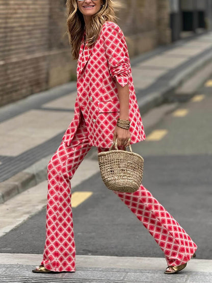 Geometric Print Pocket Suit Pants