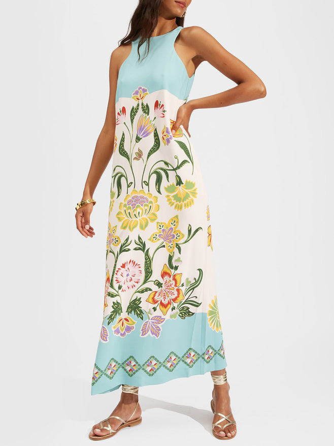 Exquisite Sunshine Print Sleeveless Midi Dress