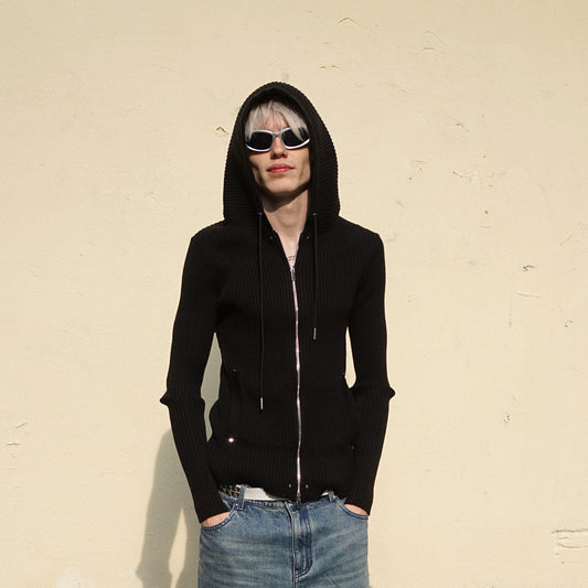 Ribbed Zip-up Hoodie Sweater
