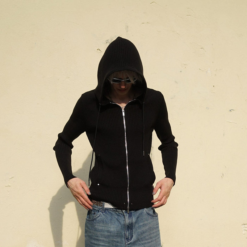 Ribbed Zip-up Hoodie Sweater