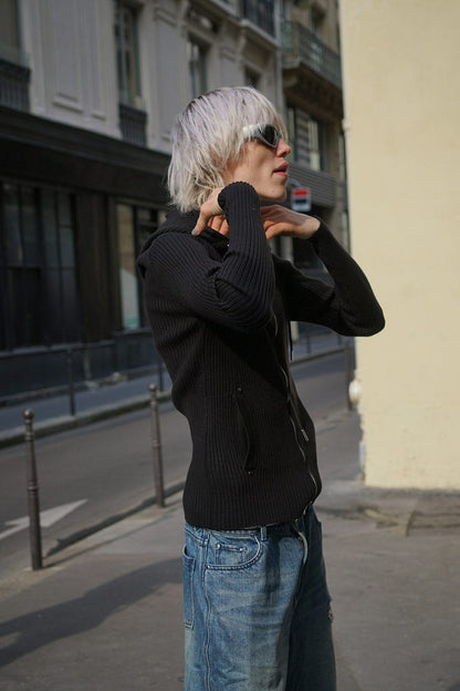 Ribbed Zip-up Hoodie Sweater