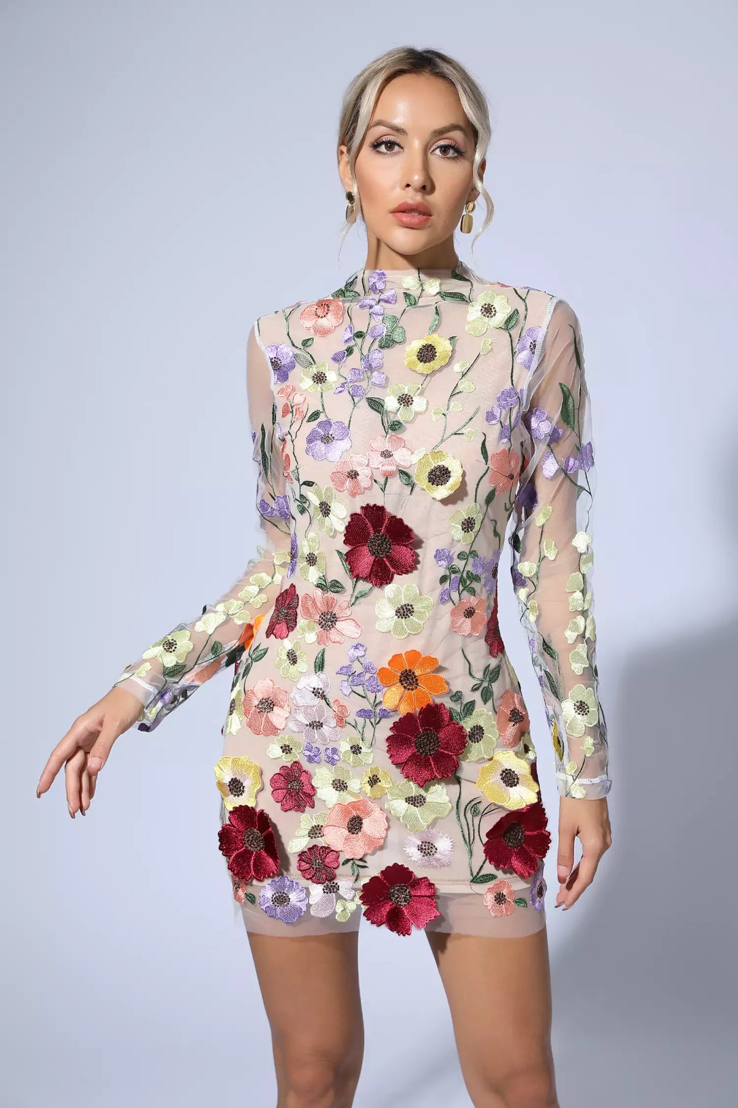 Danna Flesh Pink Embroidery Mini Dress