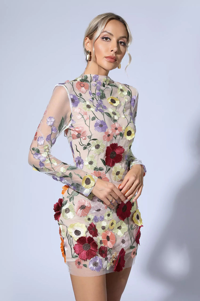 Danna Flesh Pink Embroidery Mini Dress