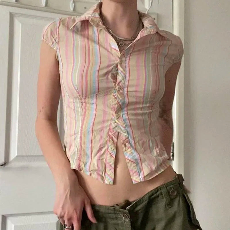 Stripe Slim Shirt Cardigan Blouse