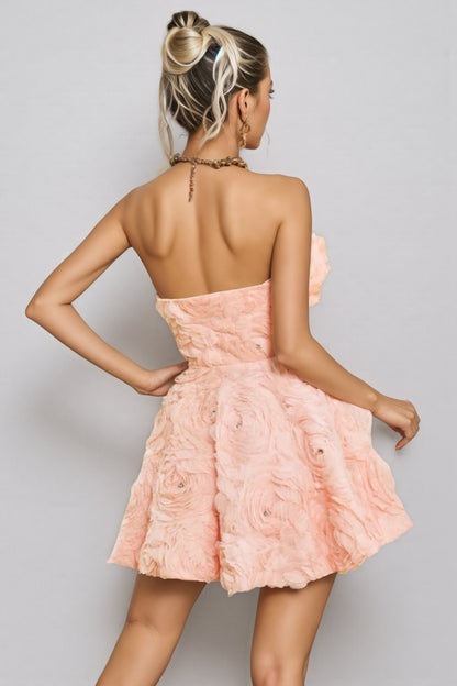 Kestrel Pink 3d Strapless Mini Dress