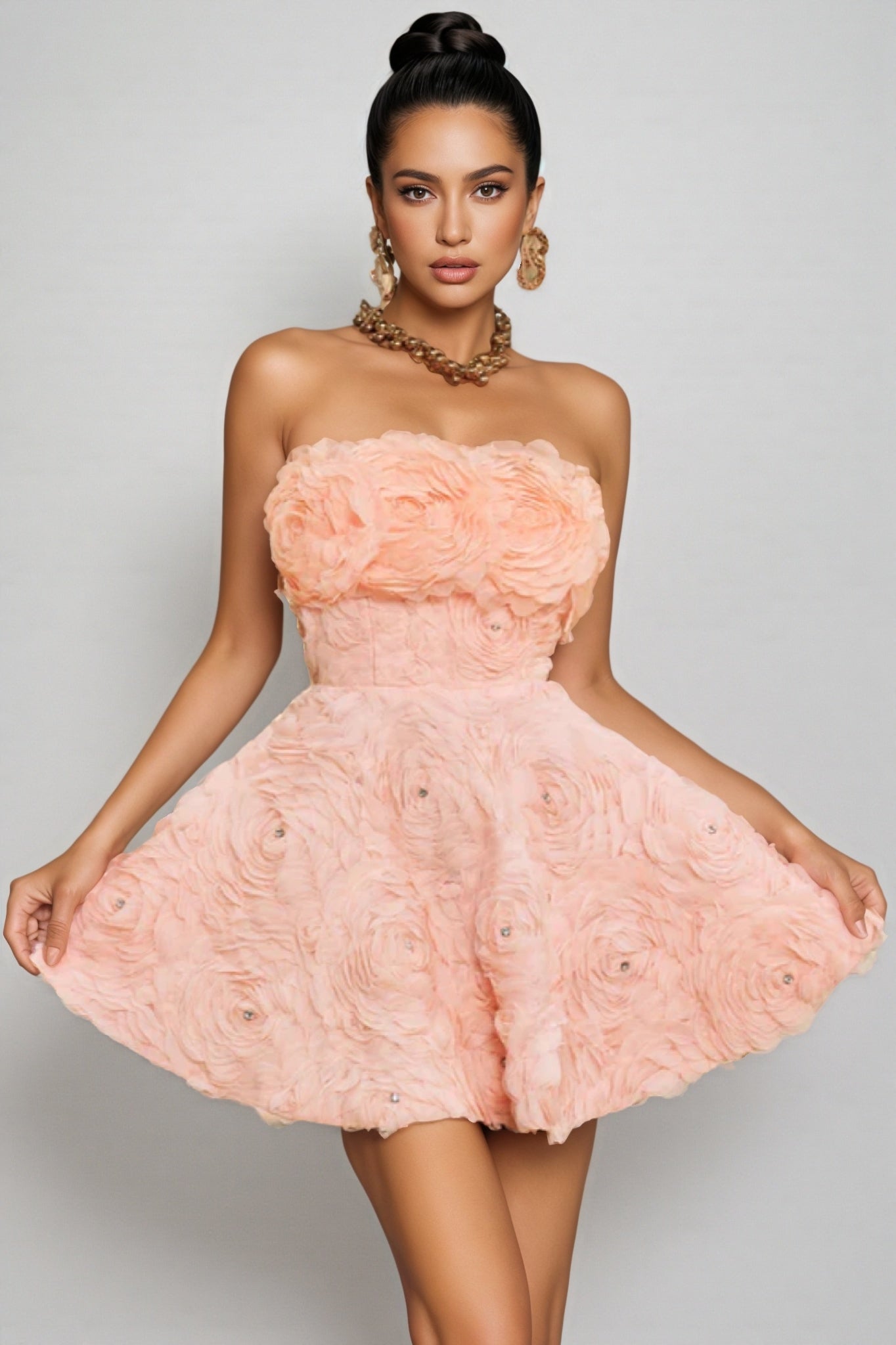 Kestrel Pink 3d Strapless Mini Dress