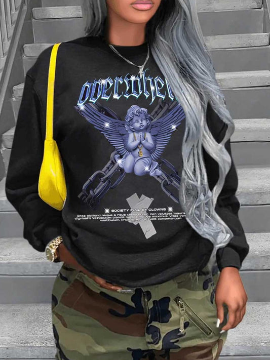 Figure Letter Print Sweatshirt At9069