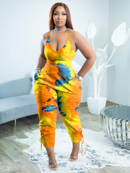 Cami Tie Dye Side Tie Pants Set Ar5059