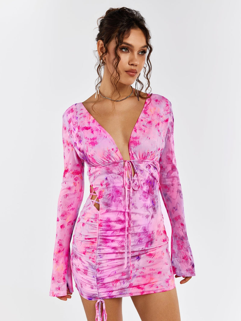 Deep V-neck Backless Tie Dress