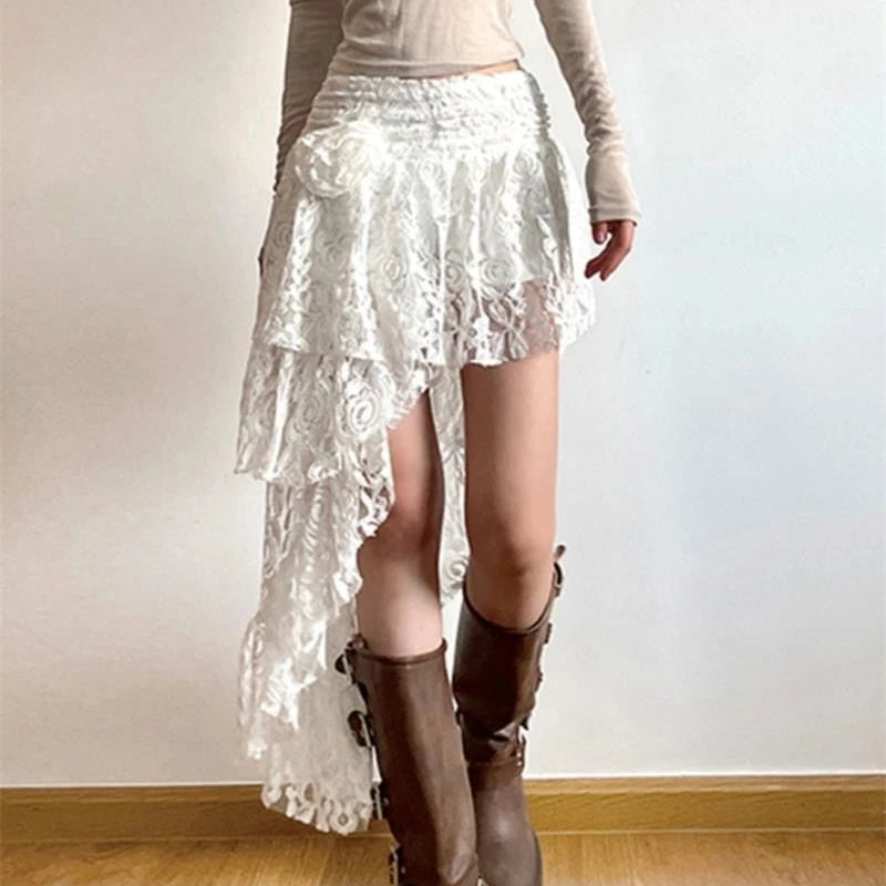 Dressbetty - Lace Irregular Layered Street Summer Mid Skirt