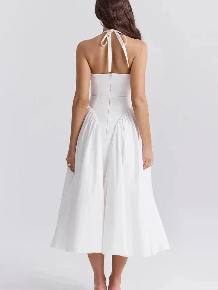 Serena Tied Halterneck Flare Midi Dress