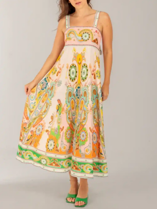 Fashionable Holiday Print Midi Dress