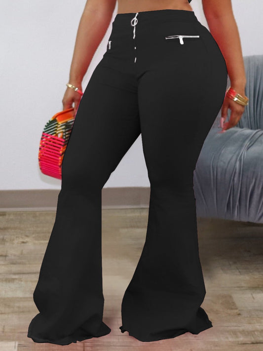 High Waist Pocket Design Flared Pants At9022