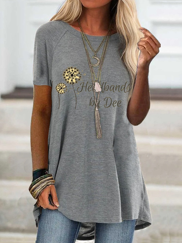 Digital Printed Blouse Short Sleeve Loose Shirt Lady Pullover Shirt