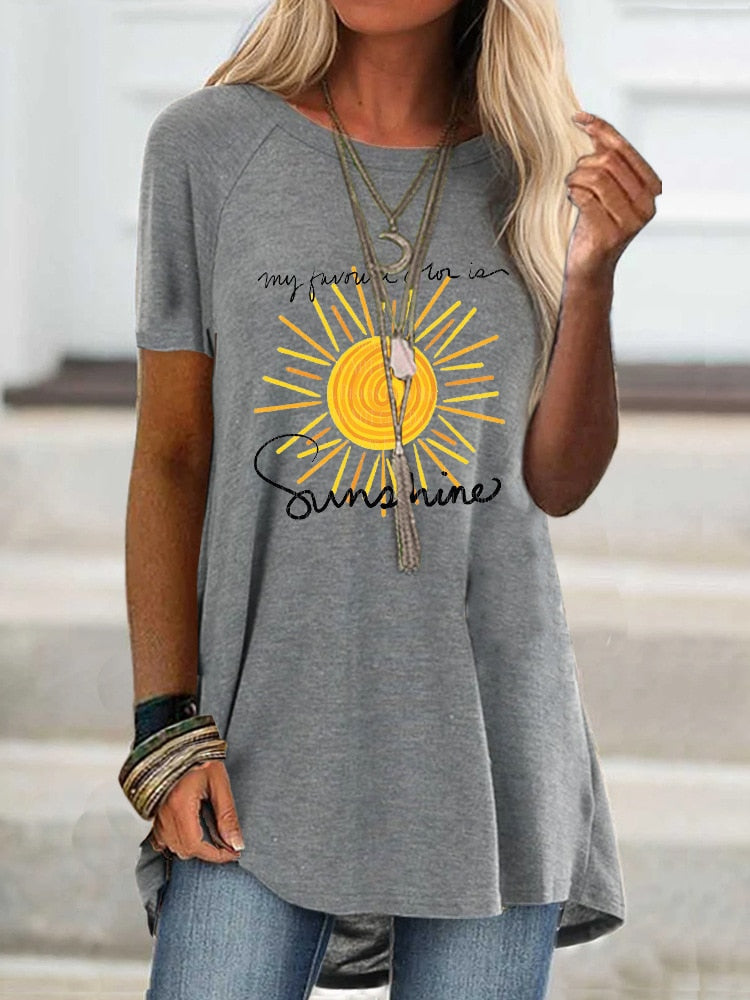 Digital Printed Blouse Short Sleeve Loose Shirt Lady Pullover Shirt