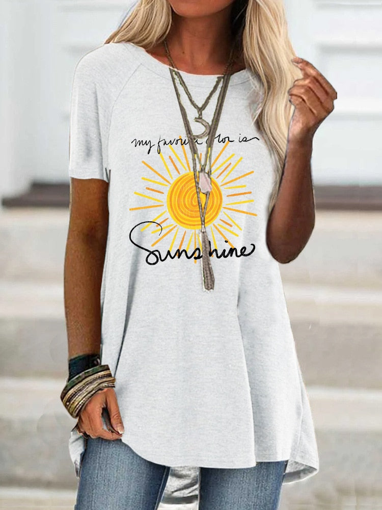 Digital Printed Blouse Short Sleeve Loose Shirt Lady Pullover Shirt
