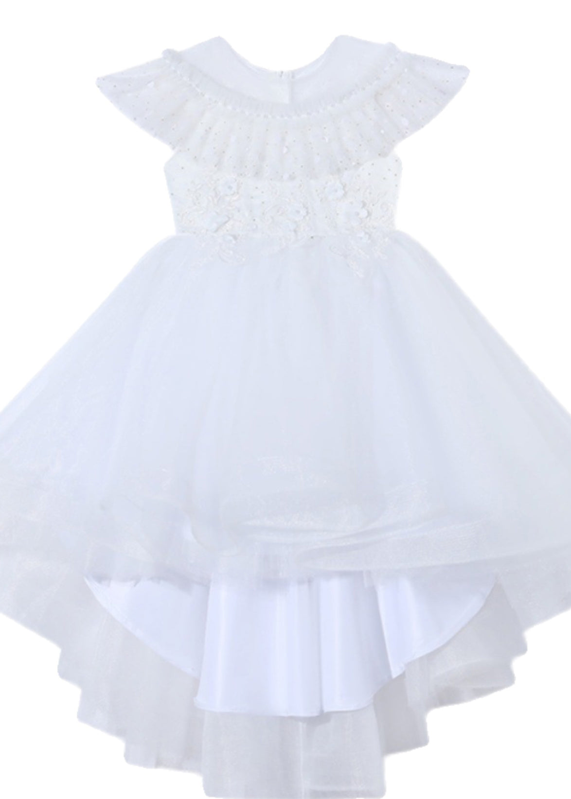 Dinner White O-neck Kids Tulle Party Maxi Dress Summer Xz026