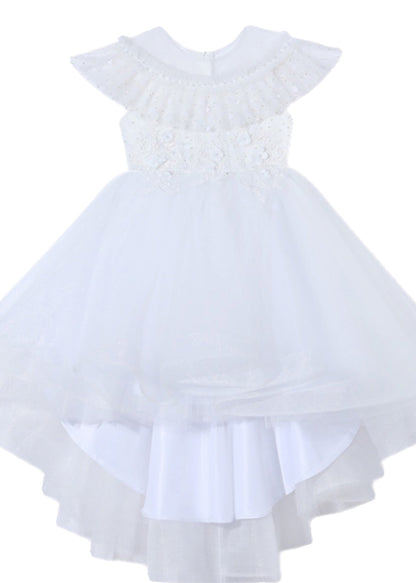 Dinner White O-neck Kids Tulle Party Maxi Dress Summer Xz026