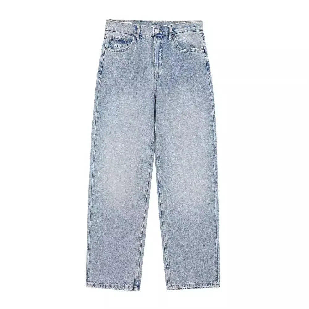 High Waist Denim Patchwork Pants Distressed Ripped Jeans