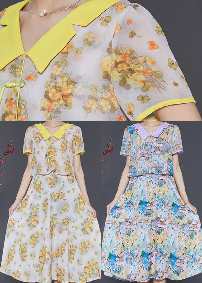 Diy Yellow Tasseled Print Draping Chiffon Long Dress Summer Sd1059