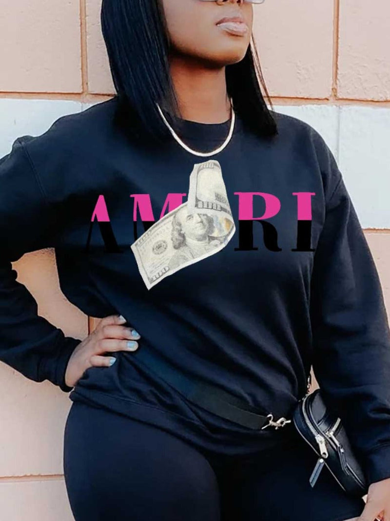Money Letter Print Sweatshirt Ar7070