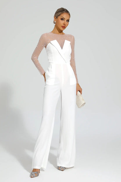 Dobbin White Mesh Bodice Jumpsuit