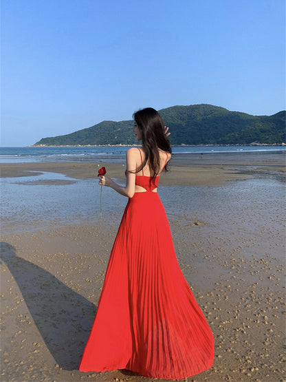 Dopamine Yellow Spaghetti Strap Maxi Dress Backless Vacation Outfit