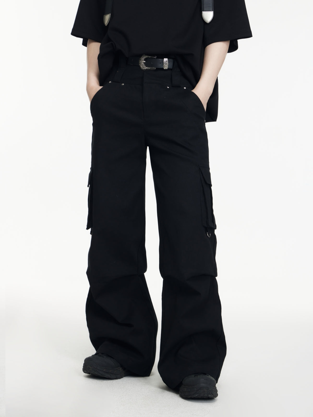 Double Belted Cargo Wide-leg Pants