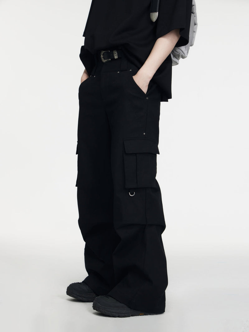 Double Belted Cargo Wide-leg Pants