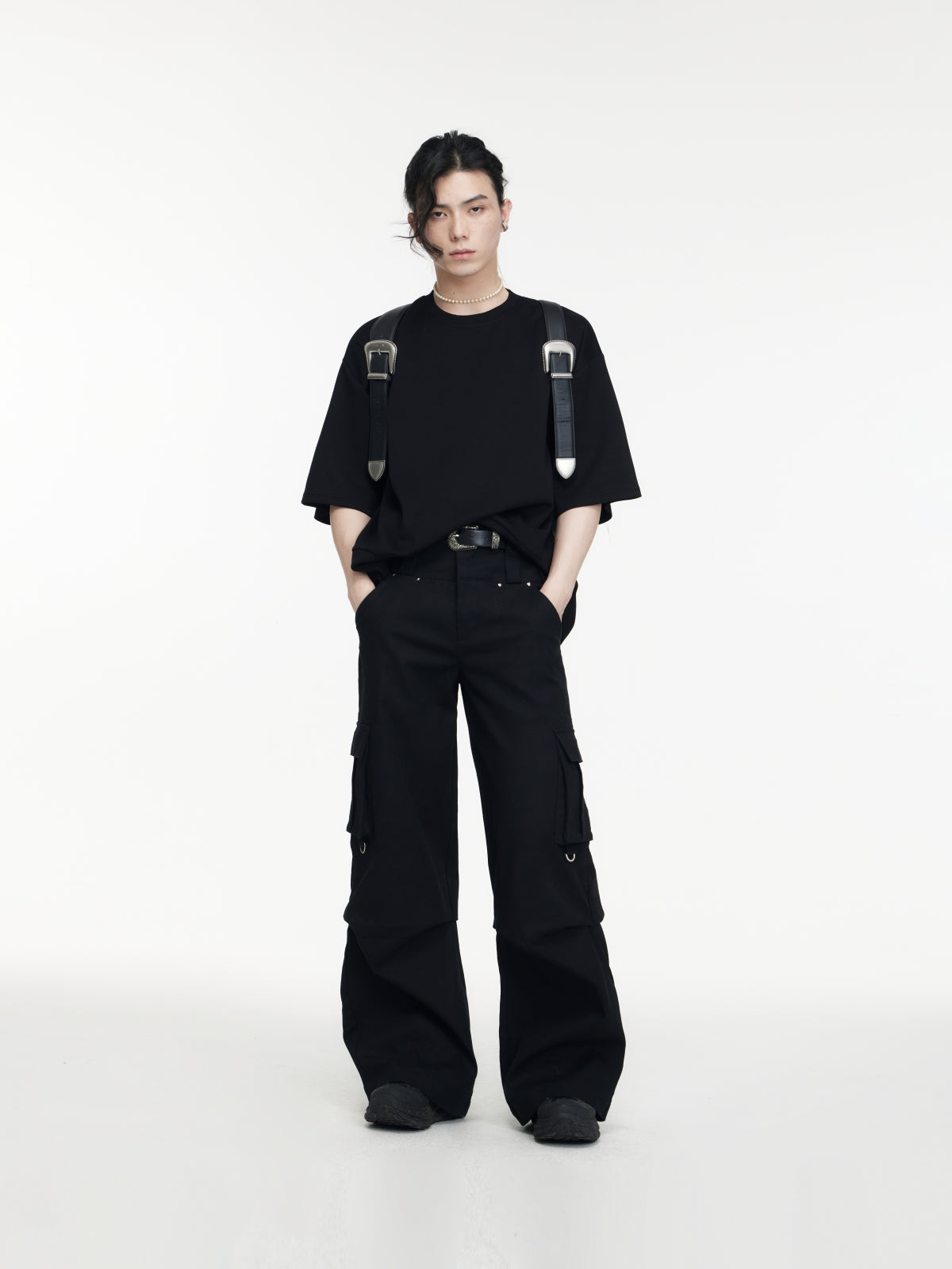 Double Belted Cargo Wide-leg Pants