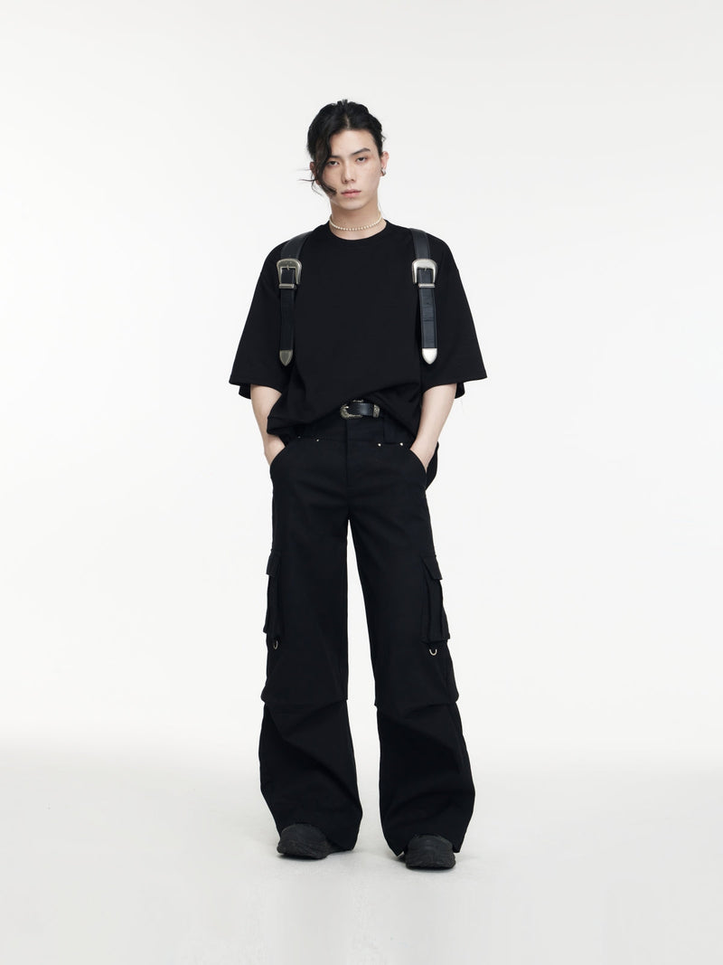 Double Belted Cargo Wide-leg Pants