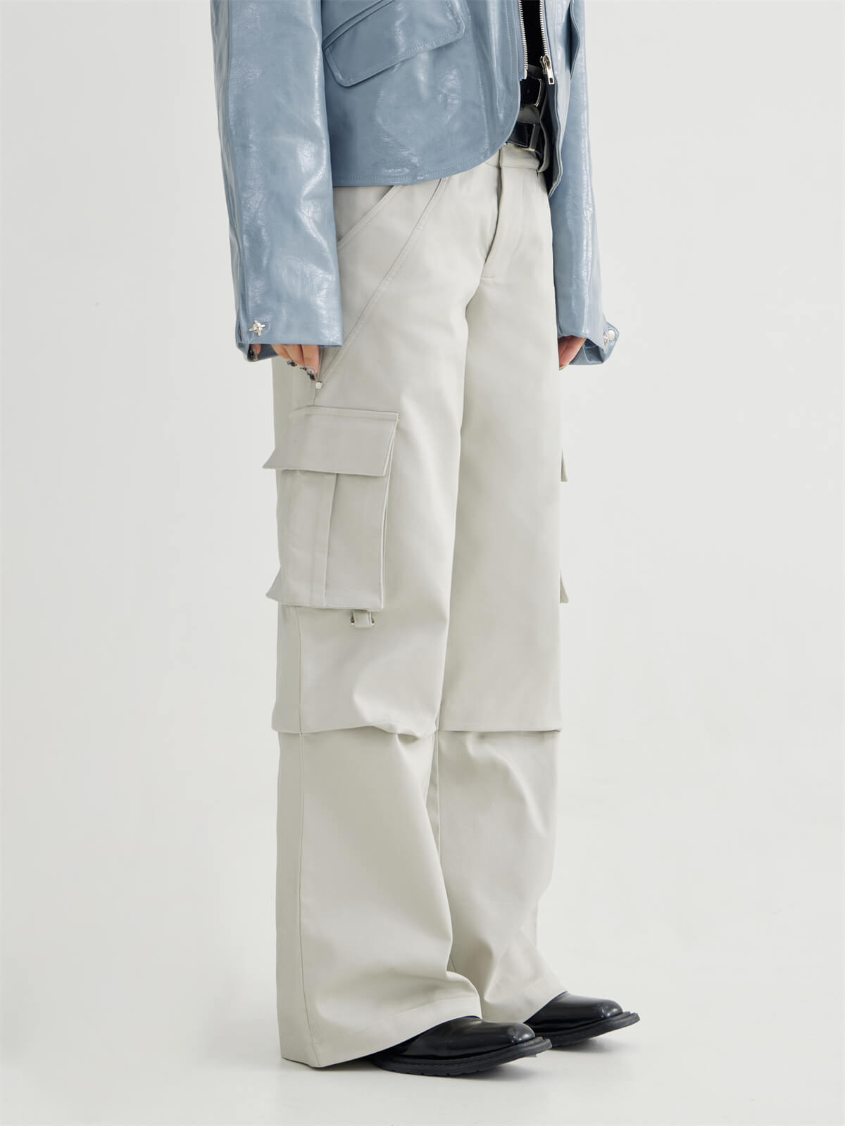 Double Belted Cargo Wide-leg Pants