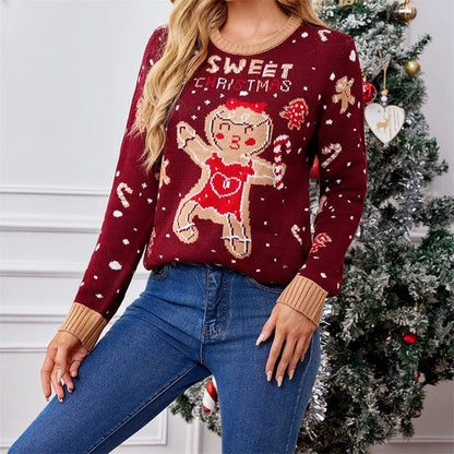 Christmas Print Long Sleeve Knit Sweater