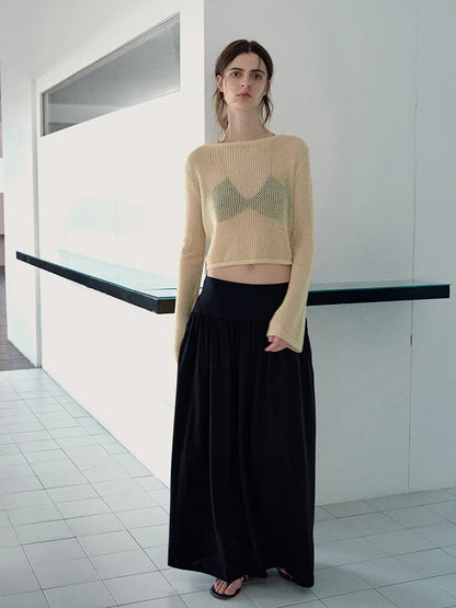 Dressbetty - Color Draping Knitted Pleated Skirt
