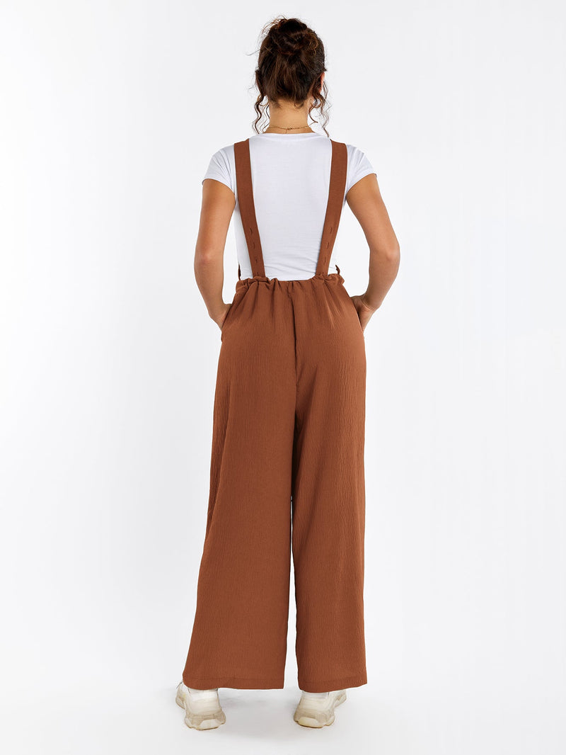 Drawstring Adjustable Button Back Pocket Jumpsuit