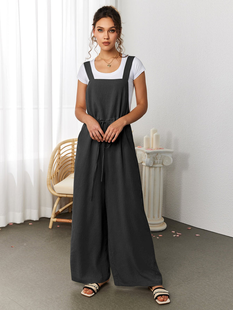 Drawstring Adjustable Button Back Pocket Jumpsuit