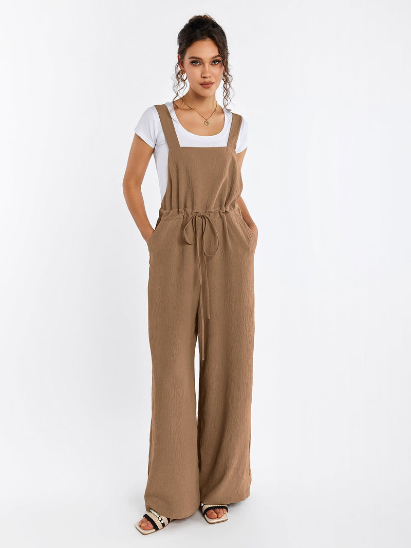 Drawstring Adjustable Button Back Pocket Jumpsuit