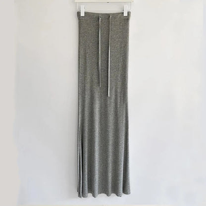 Drawstring Orange High Waist Maxi Tight Skirt