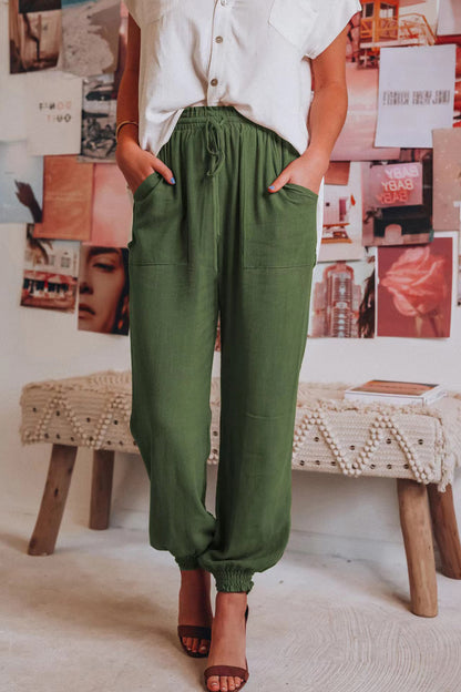 Drawstring Color Loose Long Pants