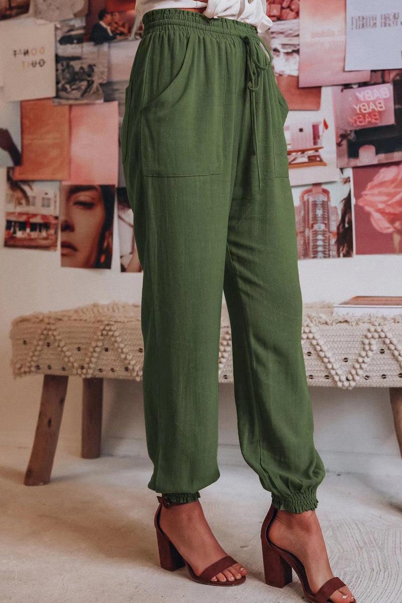 Drawstring Color Loose Long Pants