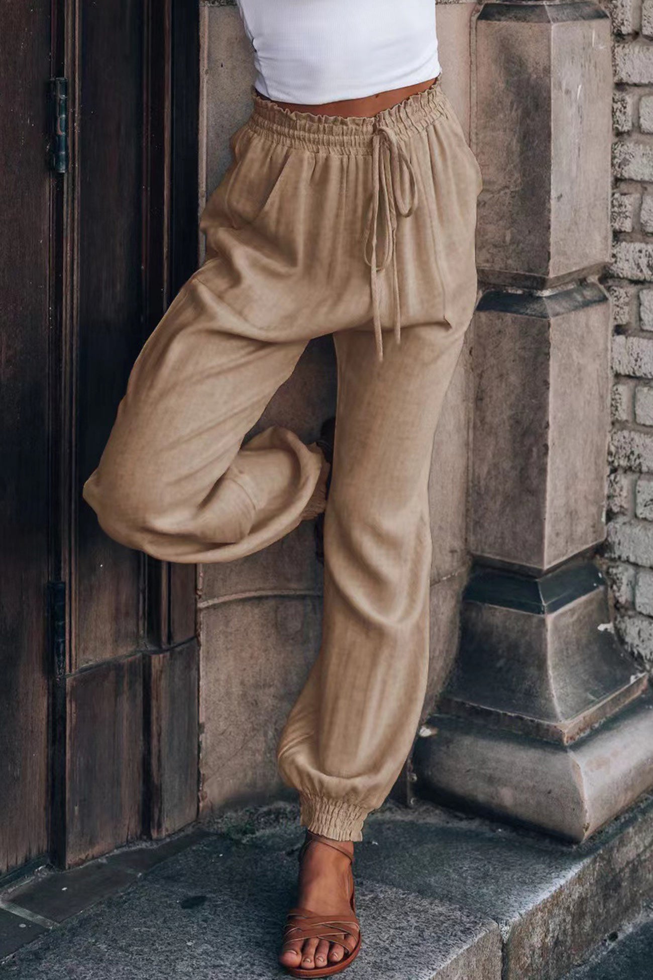 Drawstring Color Loose Long Pants