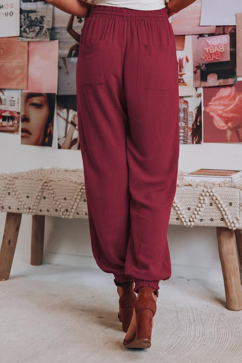 Drawstring Color Loose Long Pants