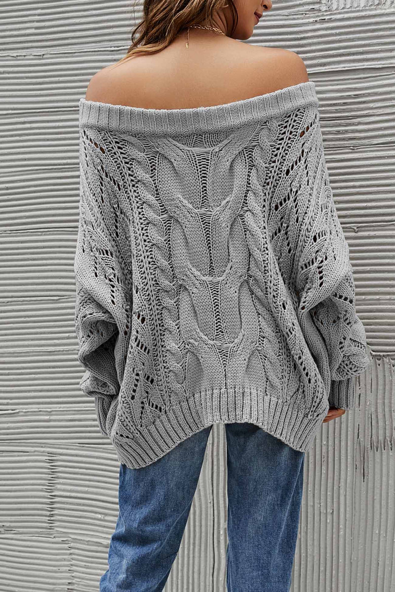 Drop Shoulder Hollow Out Cable Knit Sweater