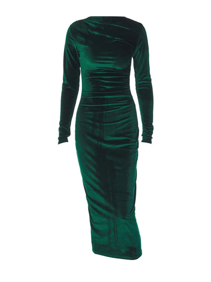 Velvet Long Sleeve Midi Dress - Party Clothes for Christmas Party