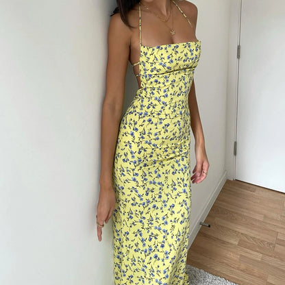 Dulzura Lace Up Halter Long Bodycon Club Sun Midi Dresses